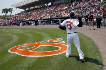 pro baseball players warming up on the field